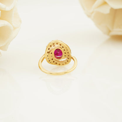 Natural Ruby Halo Diamond Engagement Ring