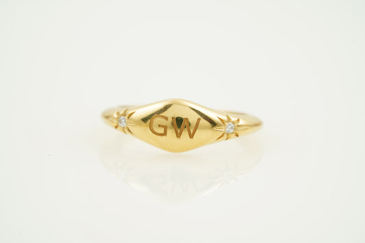 Custom Initial Signet Personalized Vintage Gothic Ring