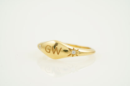 Custom Initial Signet Personalized Vintage Gothic Ring Right View