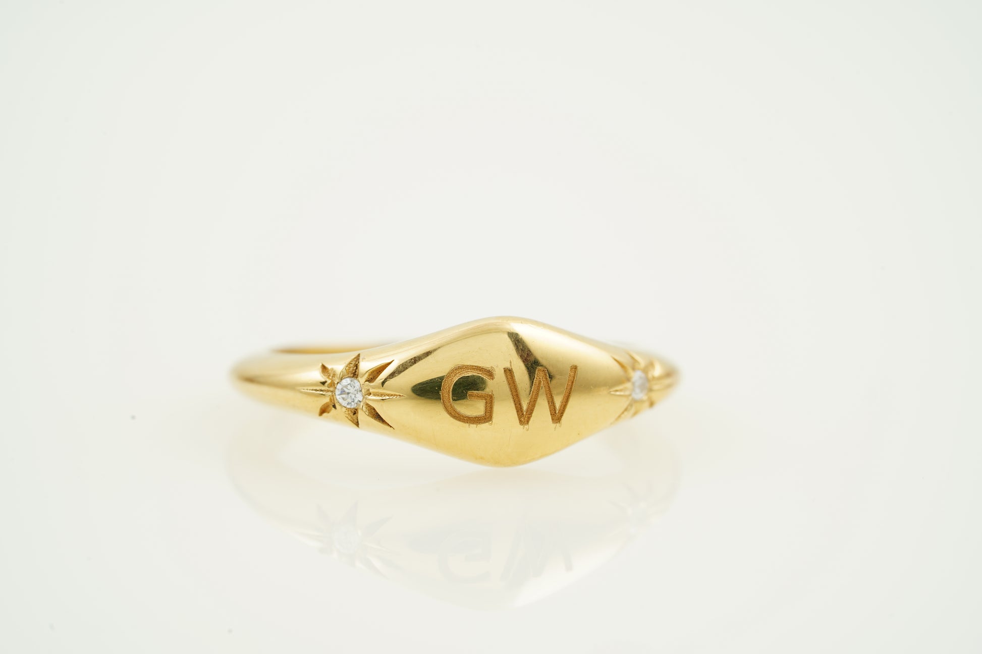 Custom Initial Signet Personalized Vintage Gothic Ring SIde View