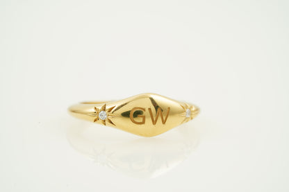 Custom Initial Signet Personalized Vintage Gothic Ring SIde View