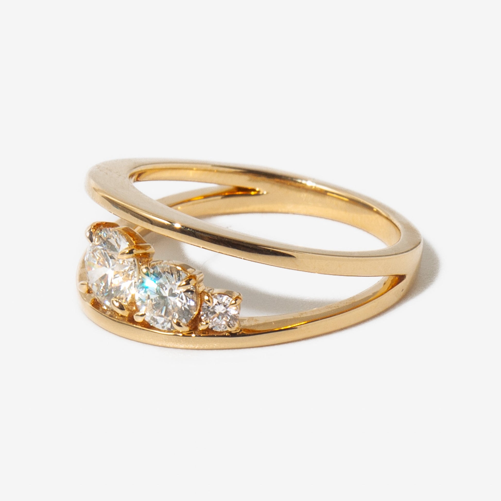 Moissanite Three Stone Unique Ring Side View