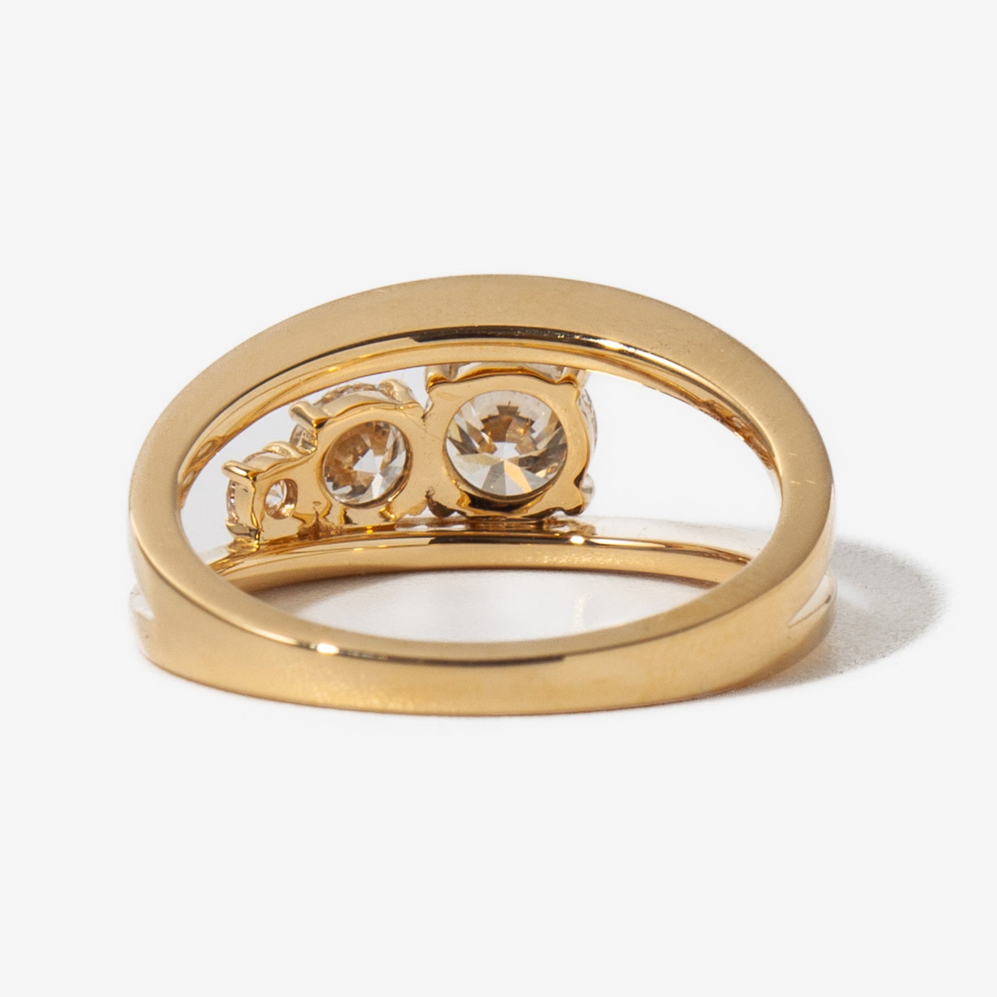Moissanite Three Stone Unique Ring Back SIde
