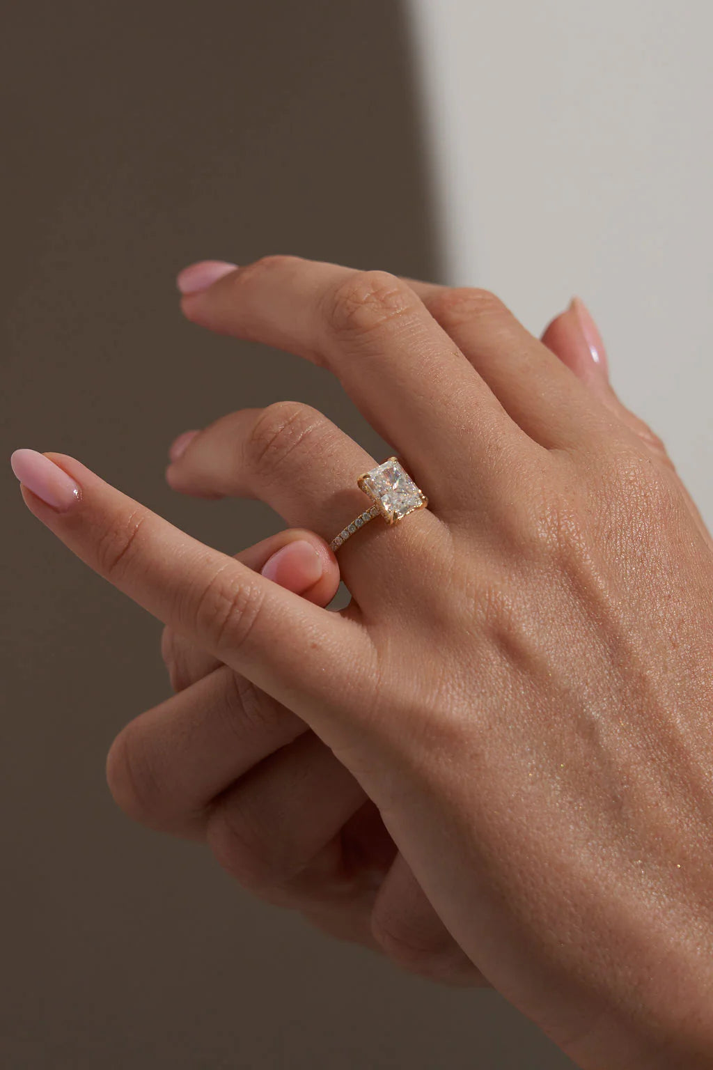 Radiant Cut  Mossianite Pave Engagement Ring