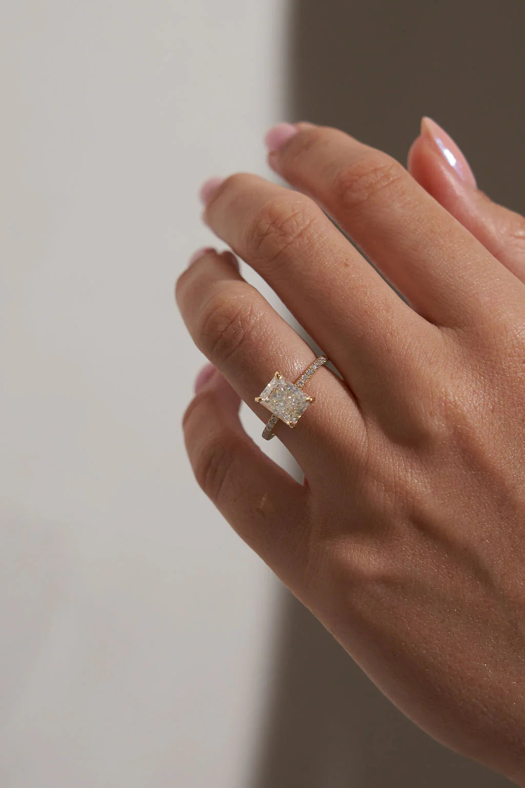 Radiant Cut  Mossianite Pave Engagement Ring