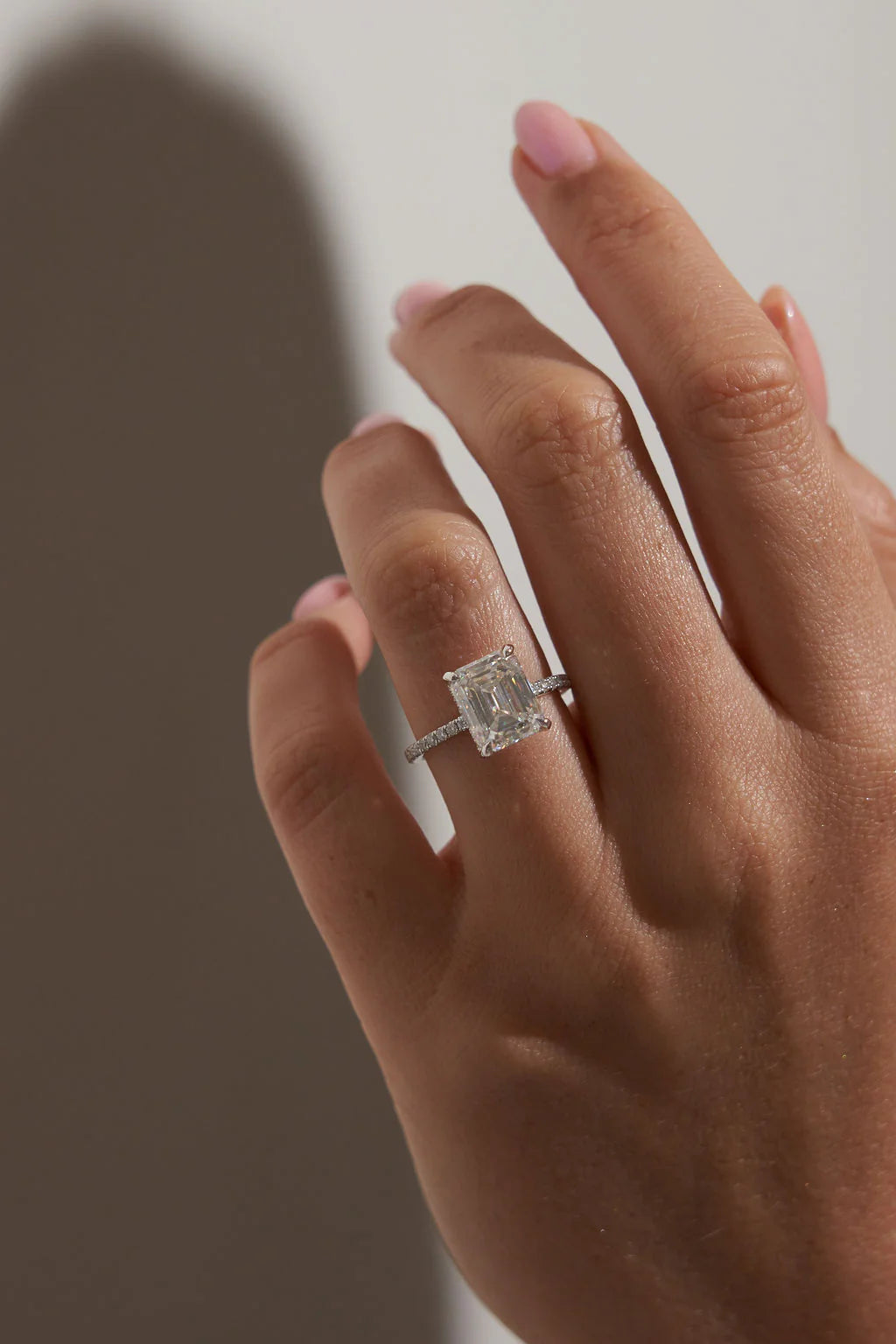 Emerald Cut Hidden Halo Moissanite Engagement Ring