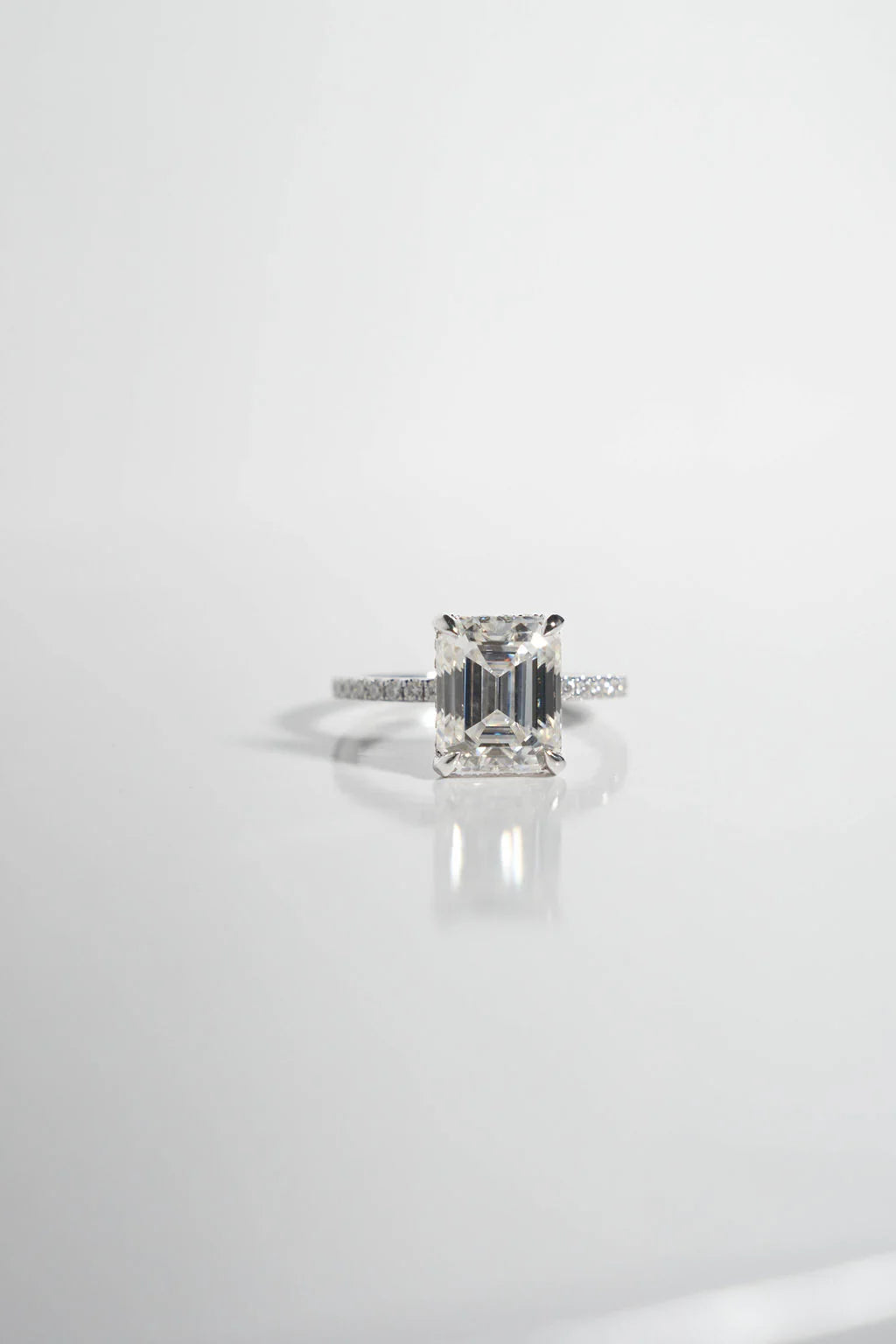 Emerald Cut Hidden Halo Moissanite Engagement Ring