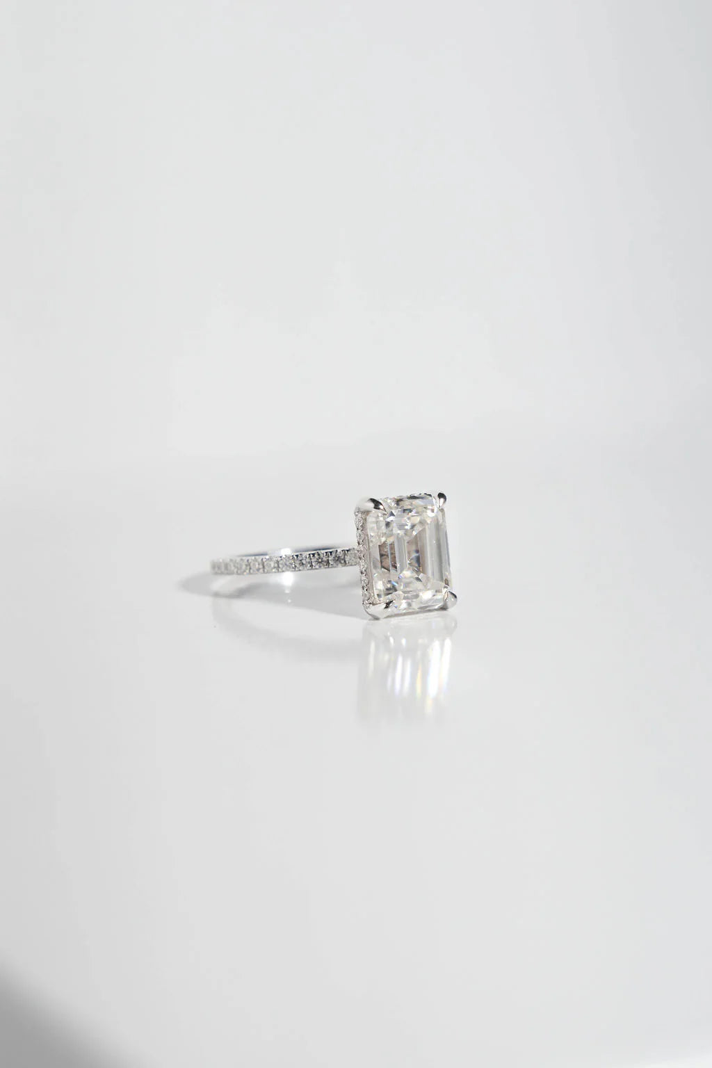 Emerald Cut Hidden Halo Moissanite Engagement Ring