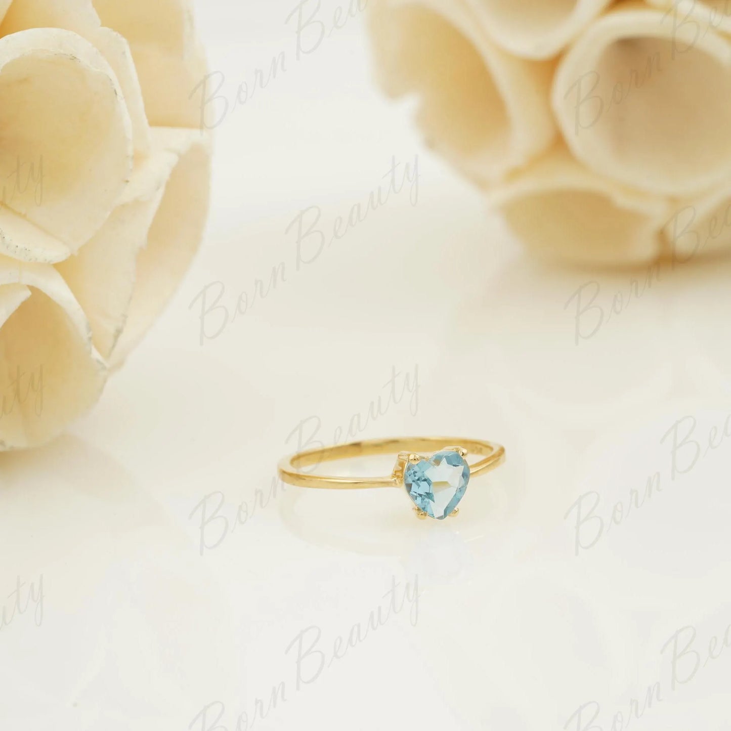 Aquamarine Heart Ring - 14k Gold