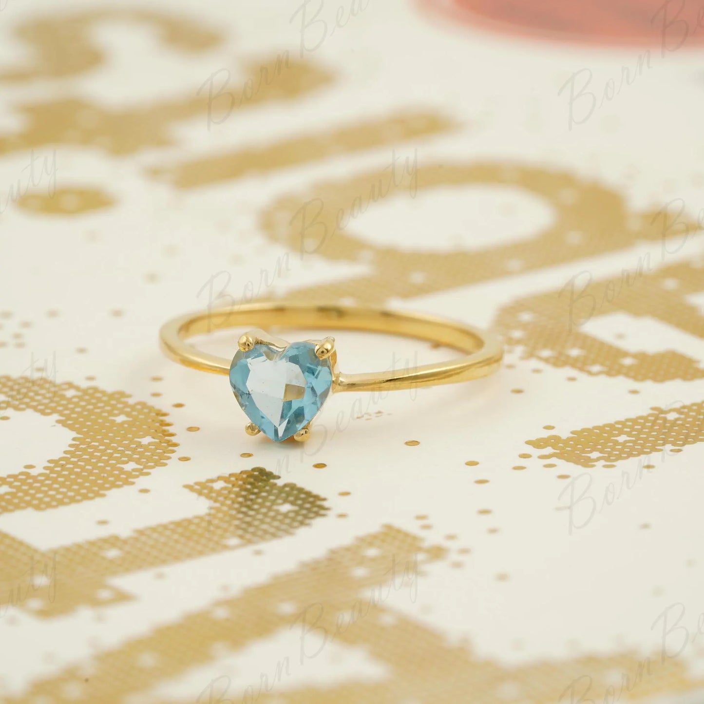 Aquamarine Heart Ring - 14k Gold