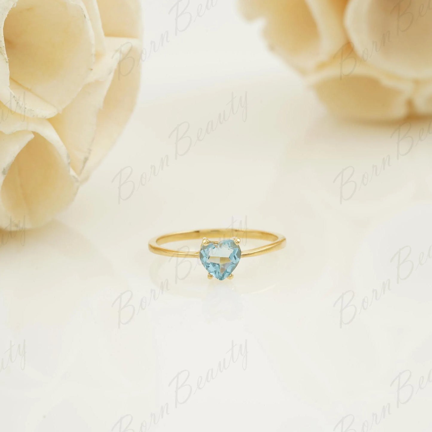 Aquamarine Heart Ring - 14k Gold