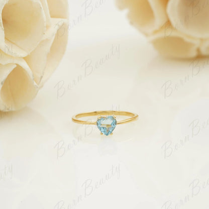 Aquamarine Heart Ring - 14k Gold