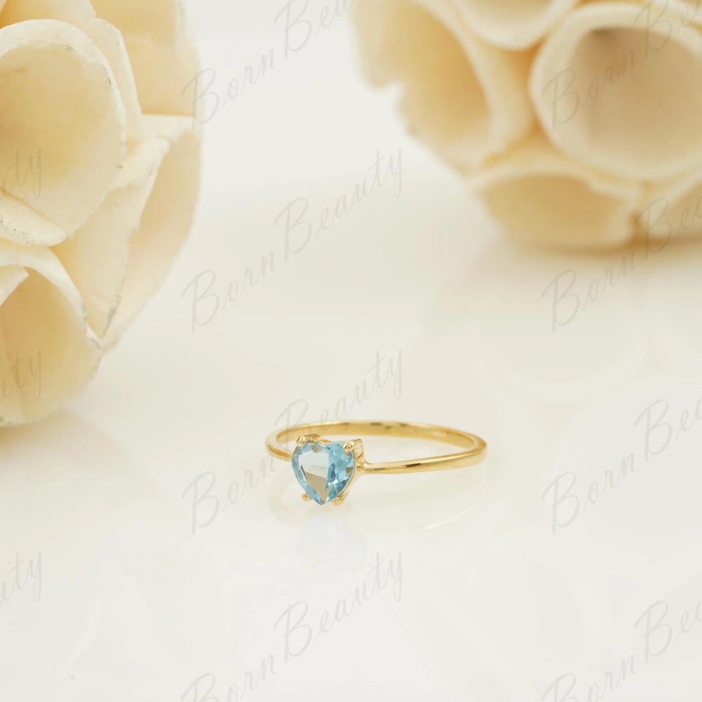 Aquamarine Heart Ring - 14k Gold