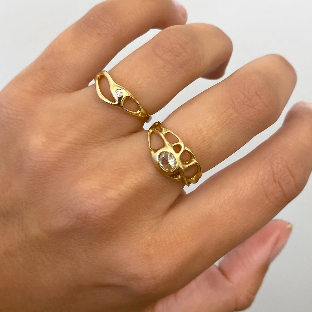 Unequal Shape Gold Diamond Ring With Model