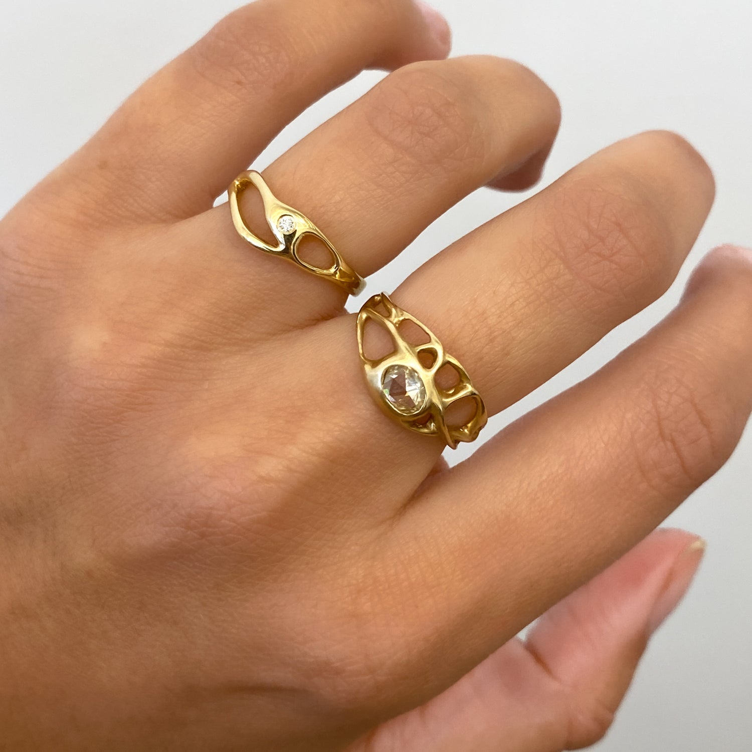 Unequal Shape Gold Diamond Ring With Model