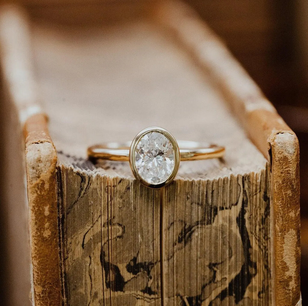 2CT Oval Cut Moissanite Engagement Ring, Bezel Set Moissanite Solitaire Ring