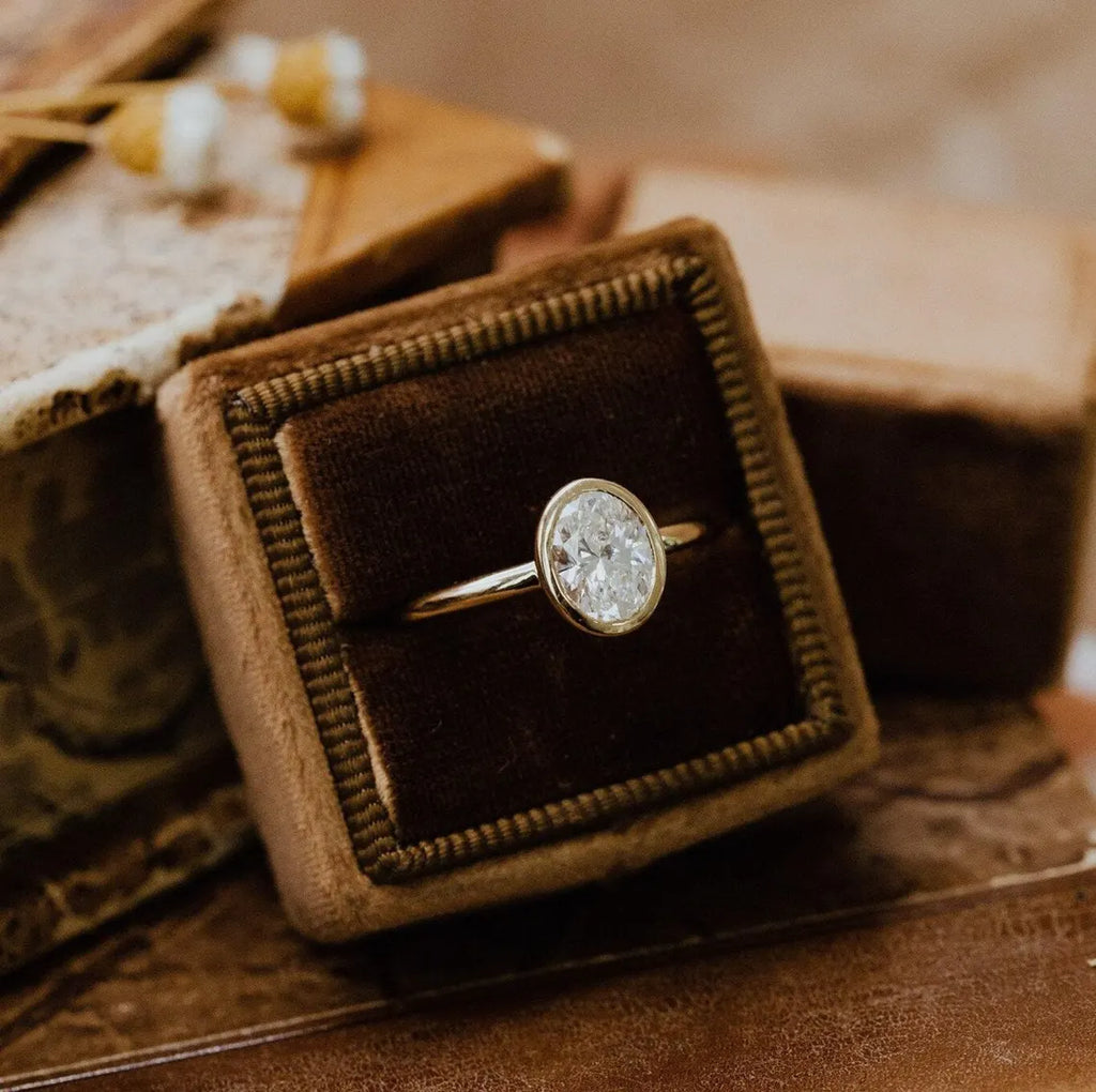 2CT Oval Cut Moissanite Engagement Ring, Bezel Set Moissanite Solitaire Ring