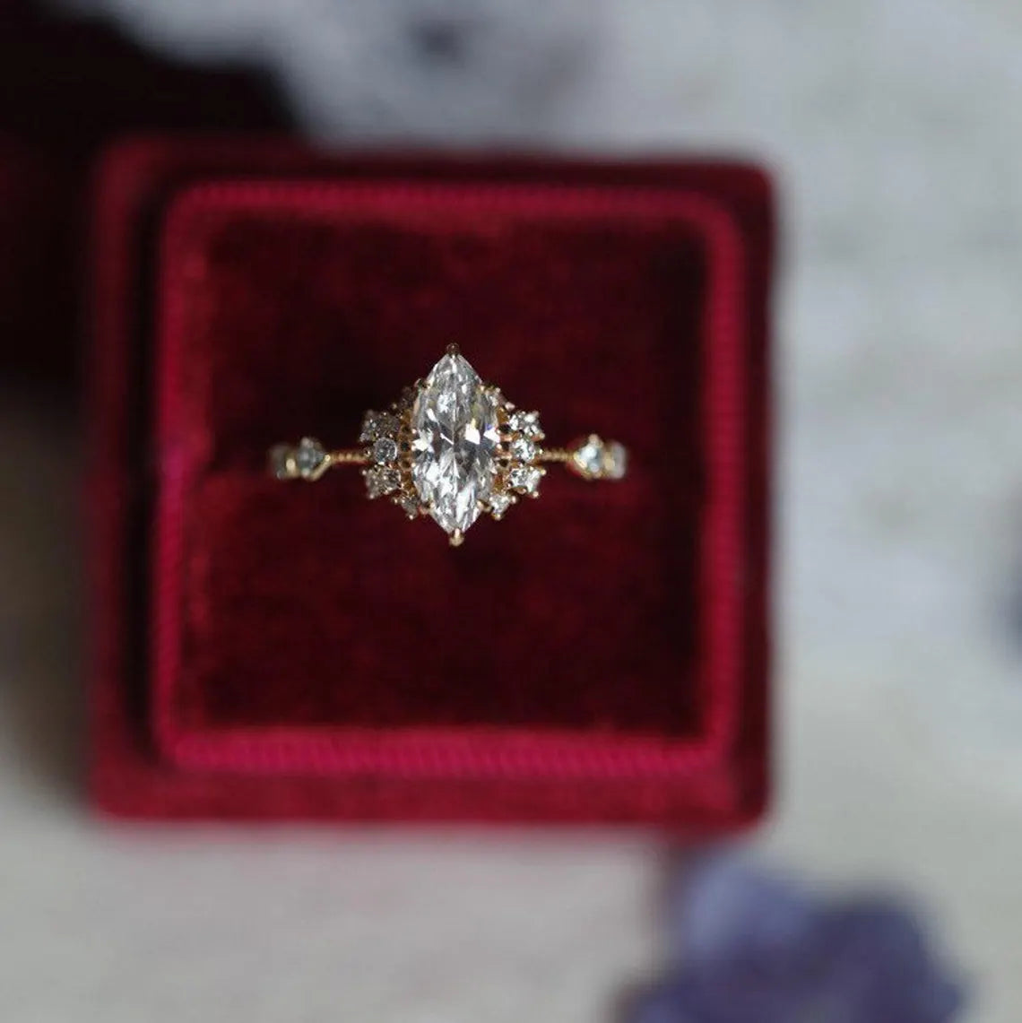 Marquise Cut Moissanite Engagement Ring