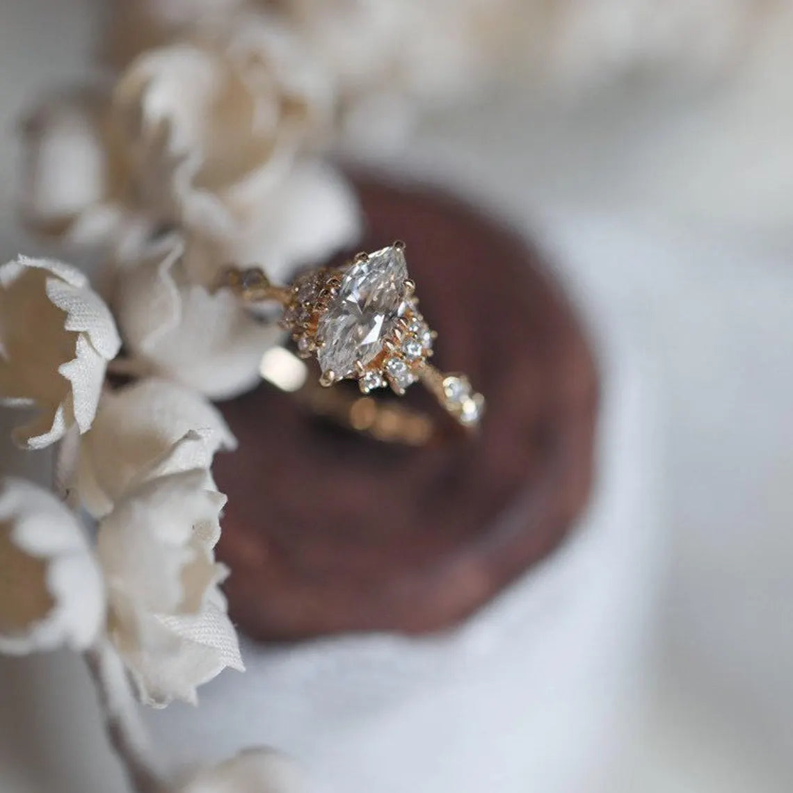 Marquise Cut Moissanite Engagement Ring