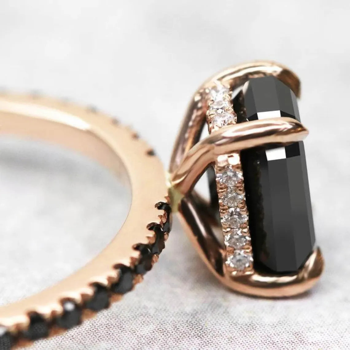 Natural Black onyx ring, onyx ring, Emerald Cut Black Onyx Ring