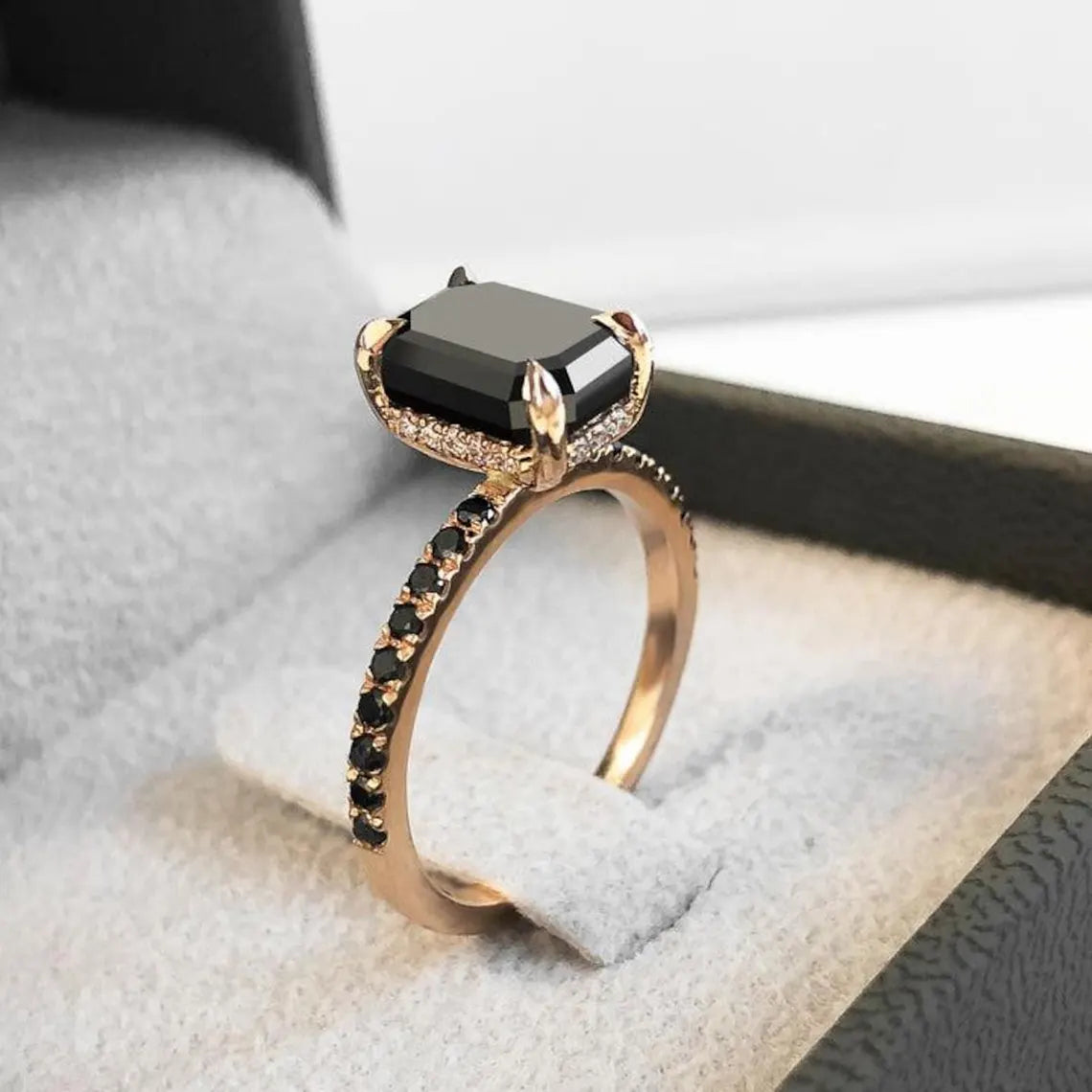 Natural Black onyx ring, onyx ring, Emerald Cut Black Onyx Ring