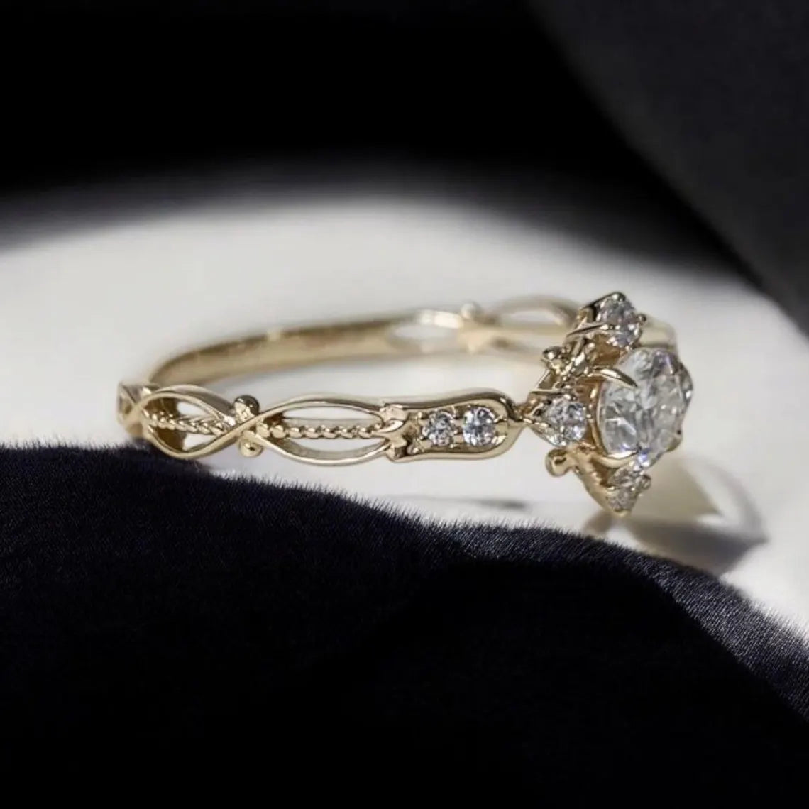 Round Moissanite Ring, Vintage Moissanite Engagement Ring