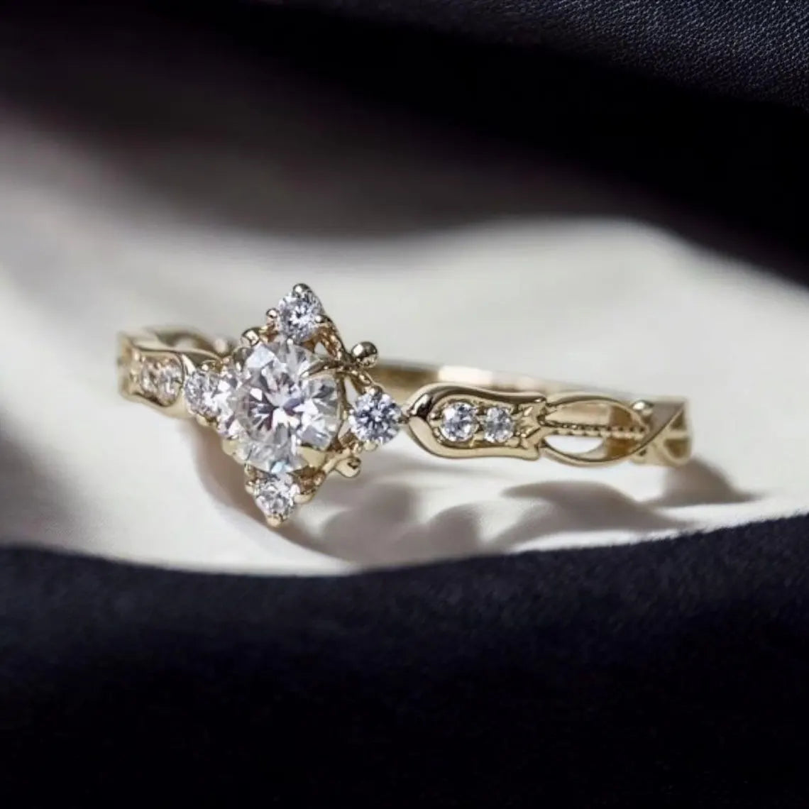 Round Moissanite Ring, Vintage Moissanite Engagement Ring