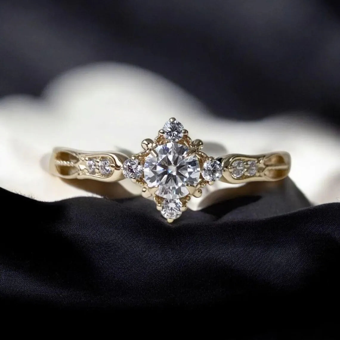 Round Moissanite Ring, Vintage Moissanite Engagement Ring