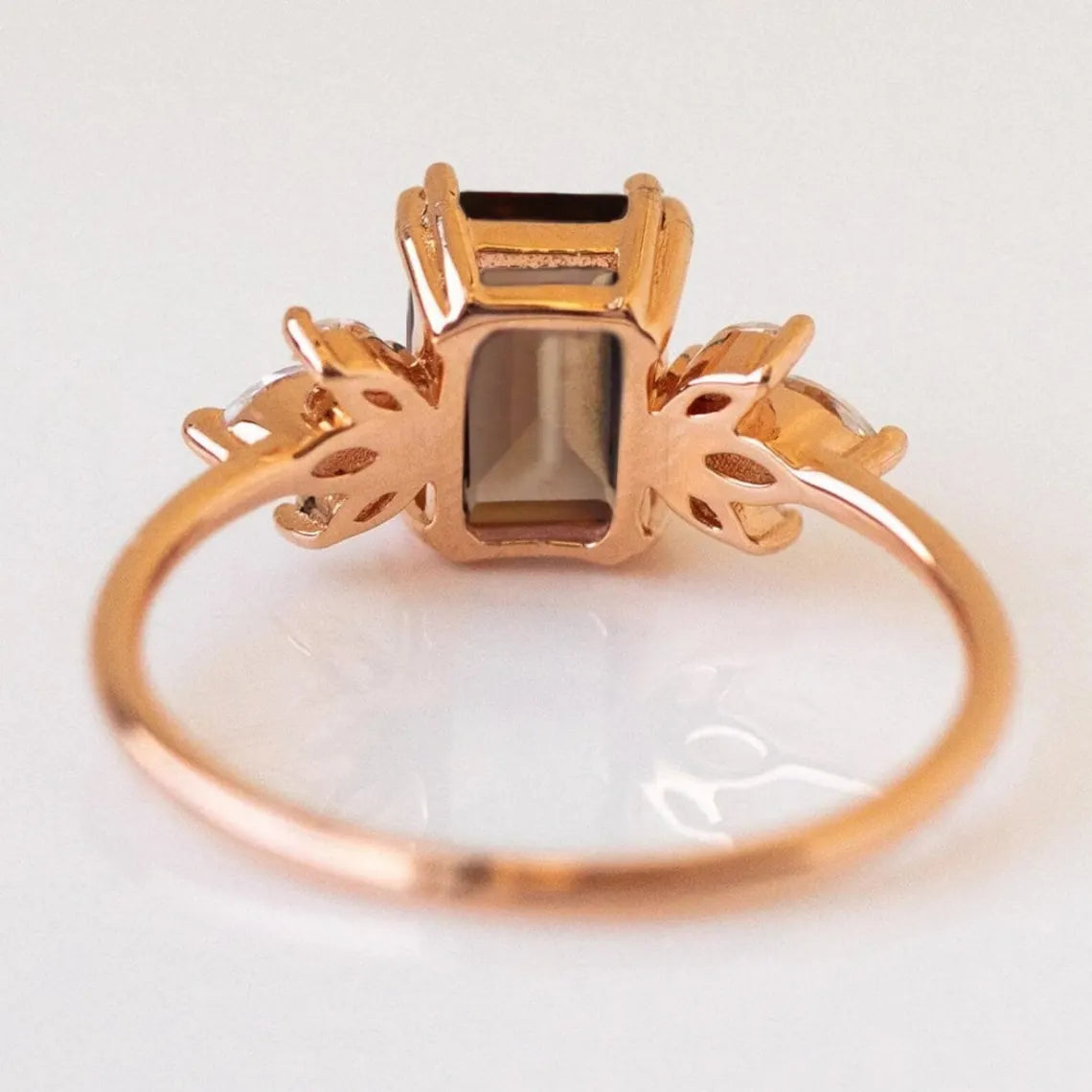 Smoky quartz & Black Onyx Ring-Emerald Cut Smoky Quartz Ring