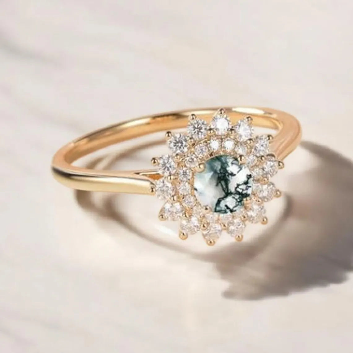 Moss Agate And Moissanite Ring