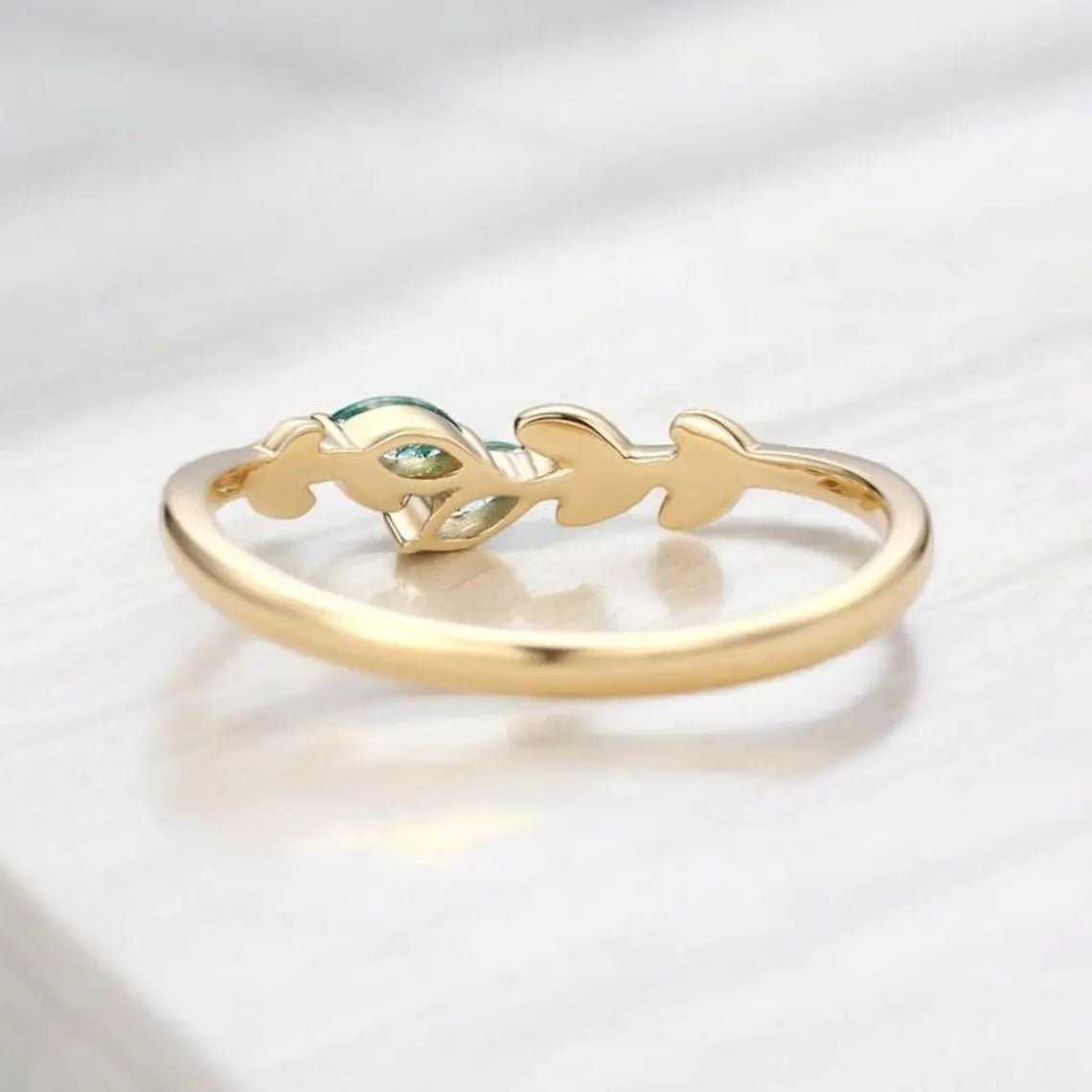 Moss Agate Wedding Band Leaf Branch