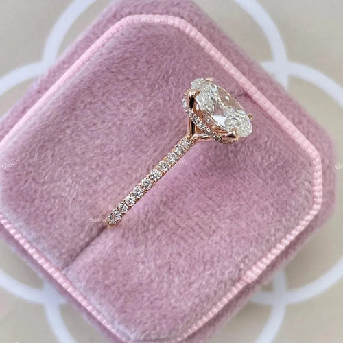 2 Ct Oval Moissanite Engagement Ring Hidden halo Bridal Ring