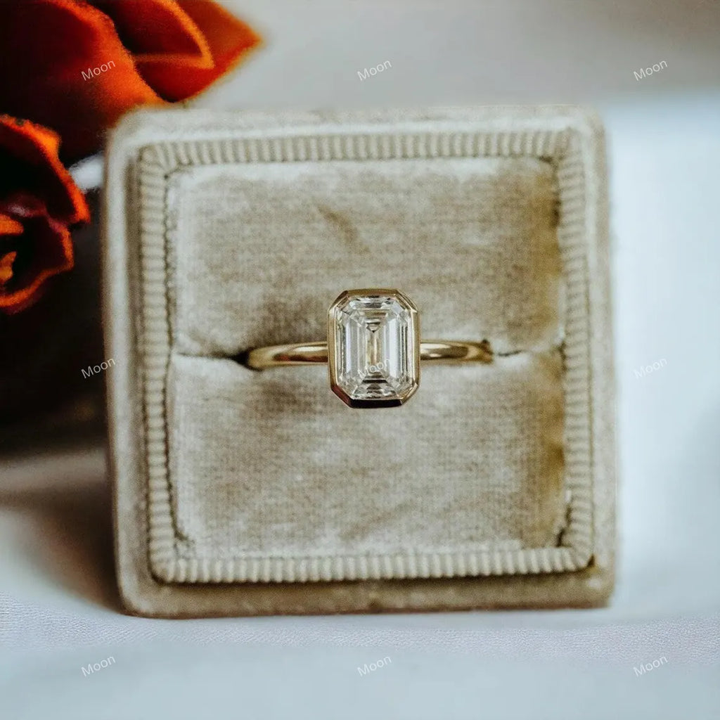 Vintage Emerald Cut Moissanite Engagement Ring Main