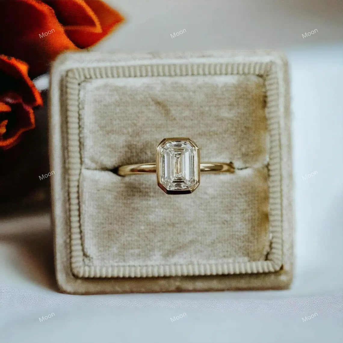 Vintage Emerald Cut Moissanite Engagement Ring Main