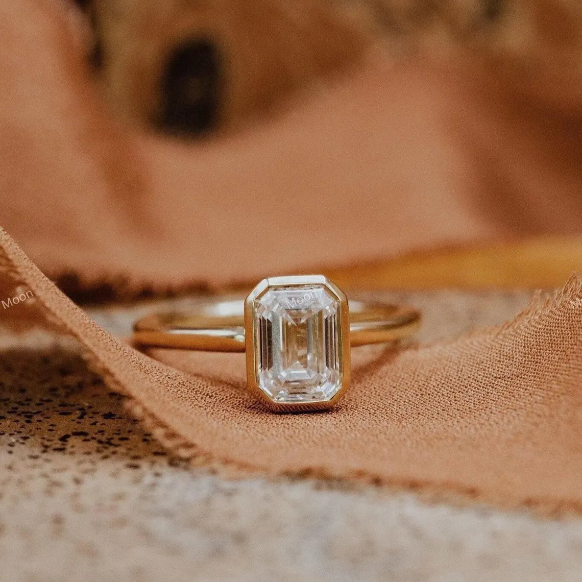 Vintage Emerald Cut Moissanite Engagement Ring Side