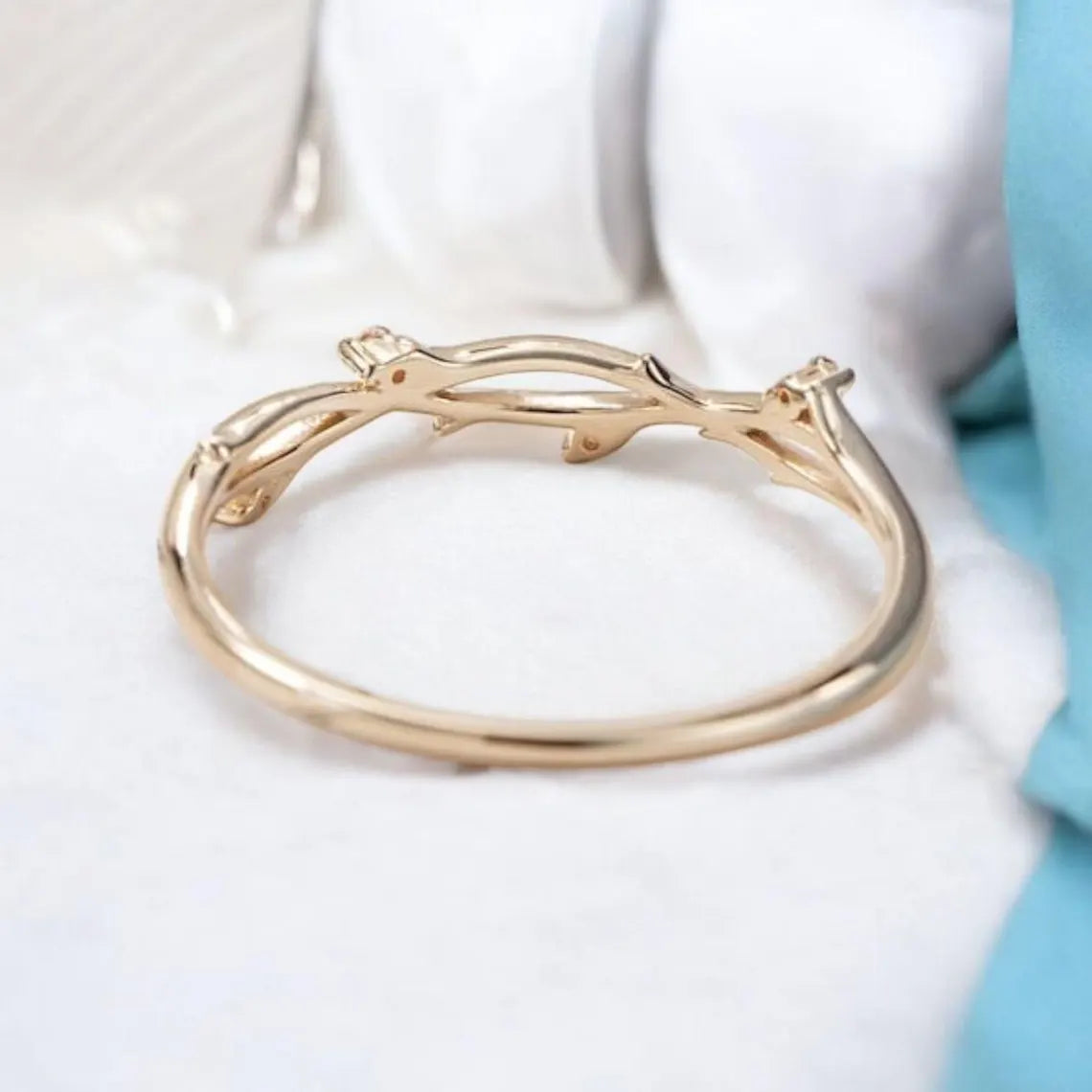 Vintage Diamond wedding band art deco leaf