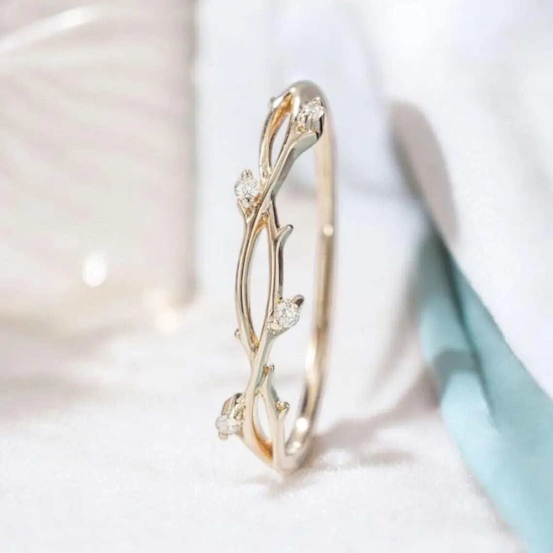 Vintage Diamond wedding band art deco leaf