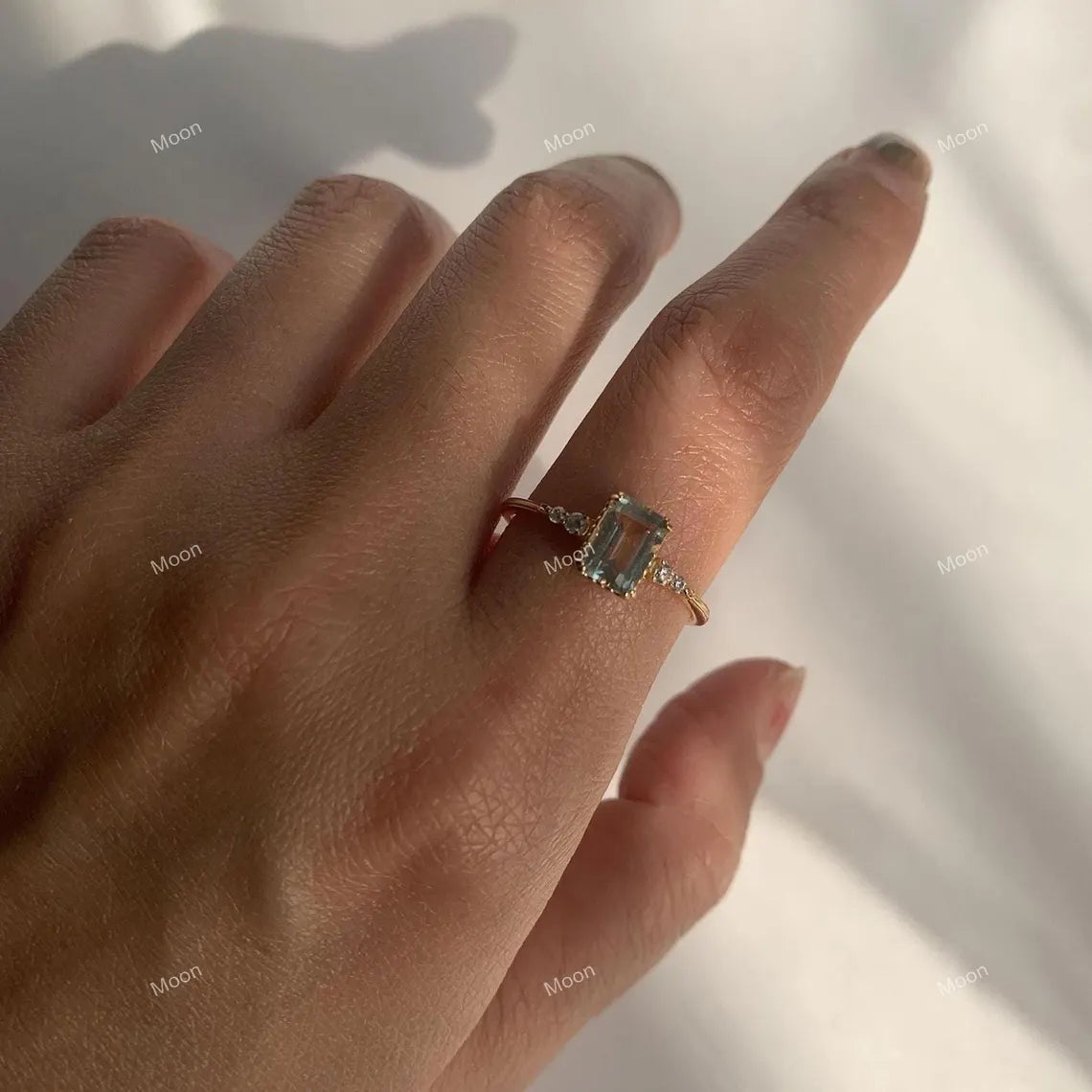 Natural Green Amethyst Ring-Natural Prestolite Ring-Emerald Cut Amethyst Ring