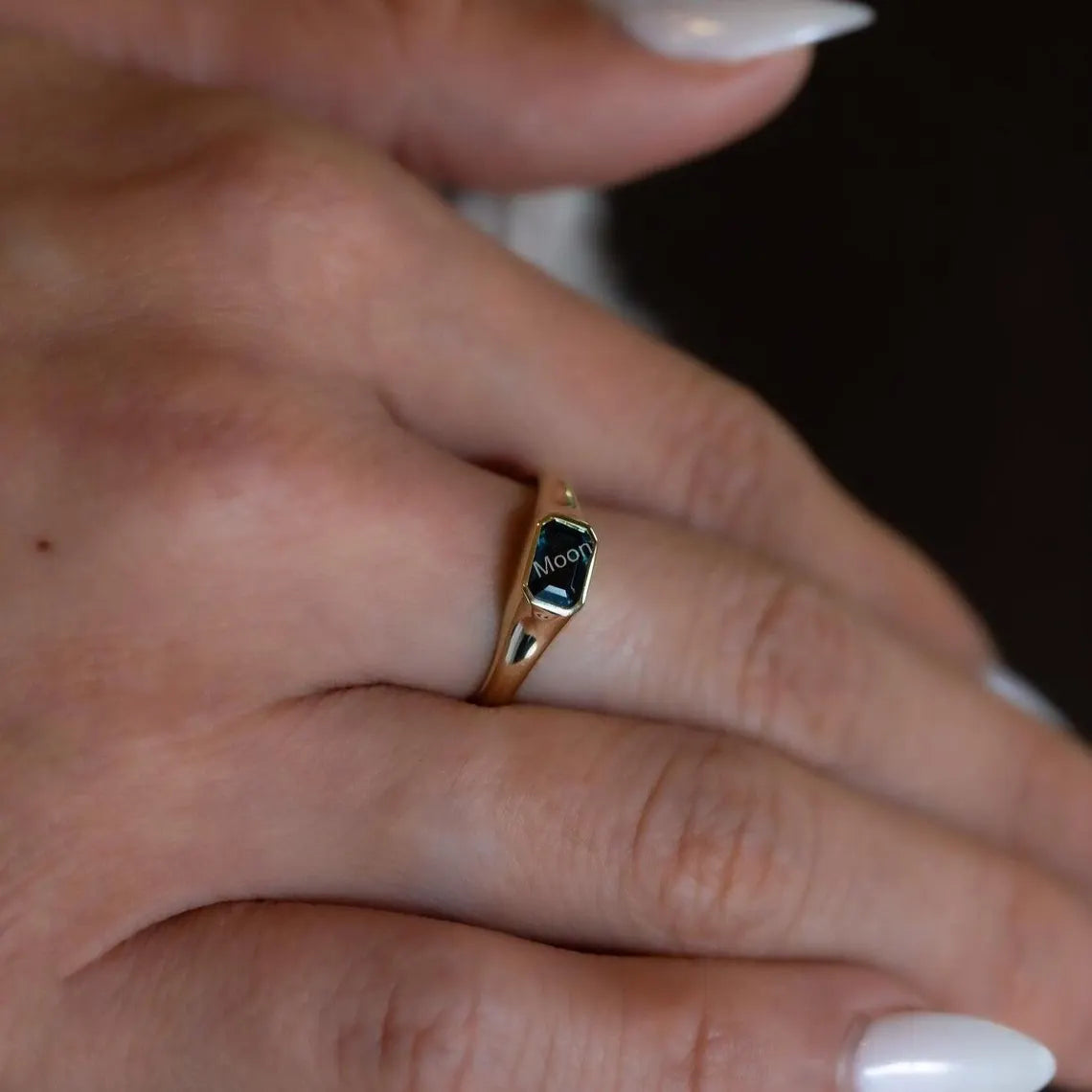 Dainty Baguette Cut London Blue Topaz Ring