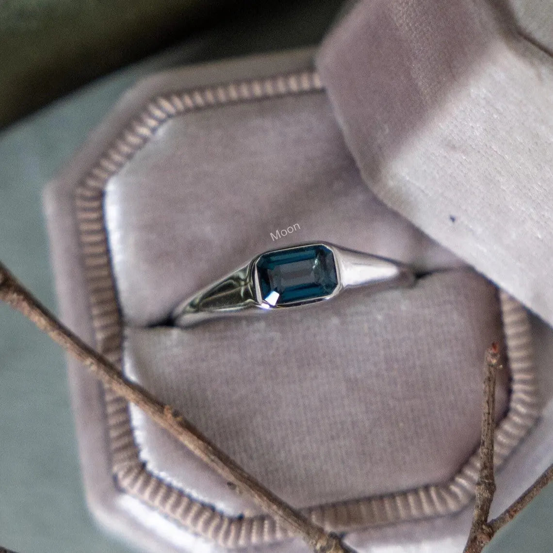 Dainty Baguette Cut London Blue Topaz Ring