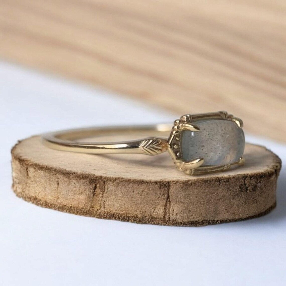 Oval Labradorite Ring – 925 Sterling Silver Side Angle
