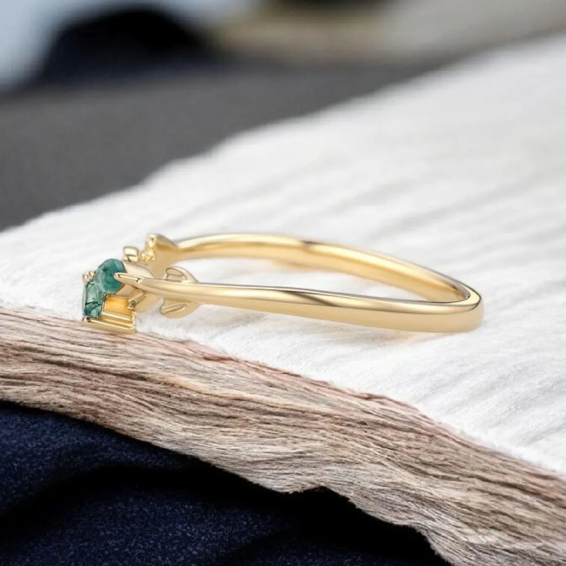 Moss Agate Wedding Band Leaf Branch