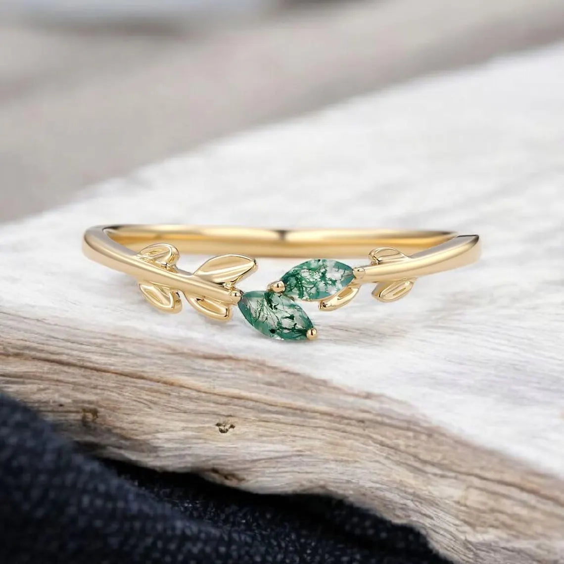 Moss Agate Wedding Band