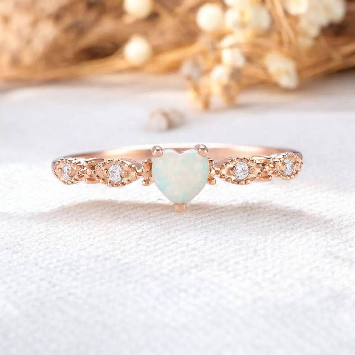 Opal Ring Heart Ring Dainty Opal Ring Minimalist Ring