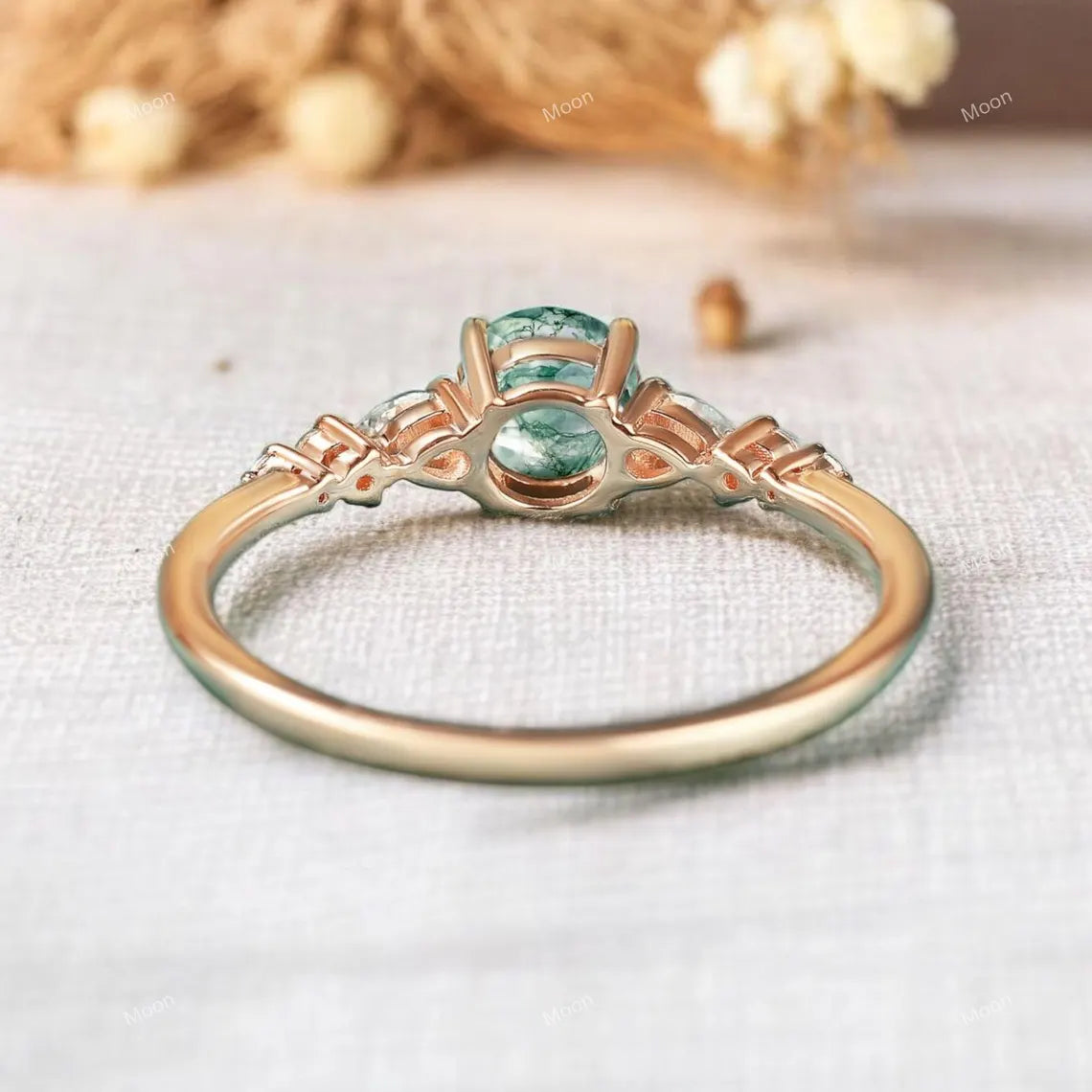 Natural moss agate promise ring Back Side