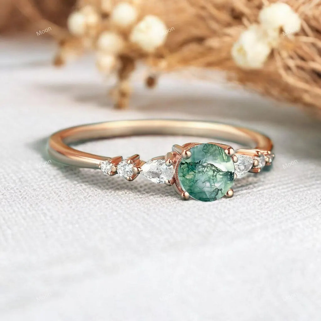 Natural moss agate promise ring Side Face