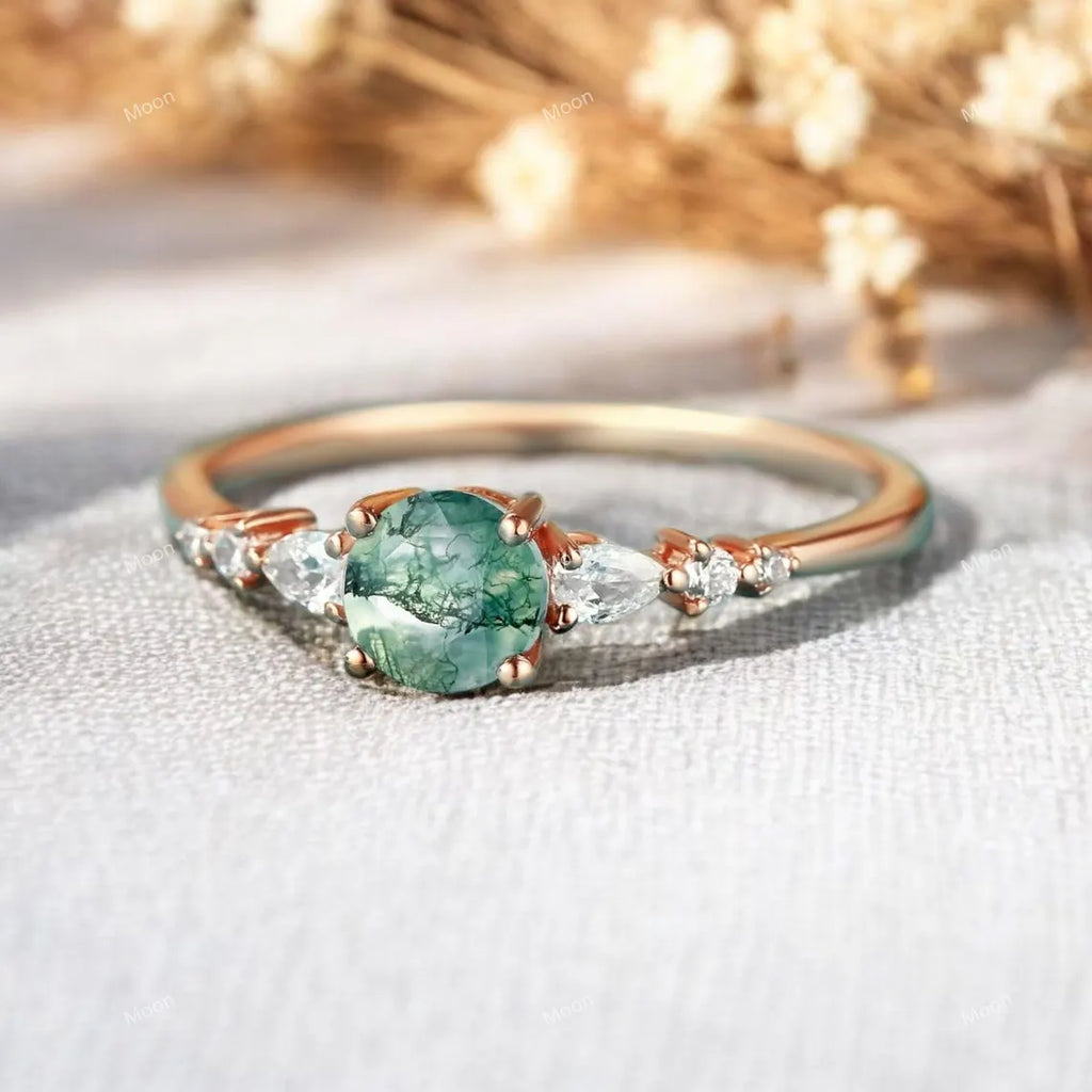 Natural moss agate promise ring right side