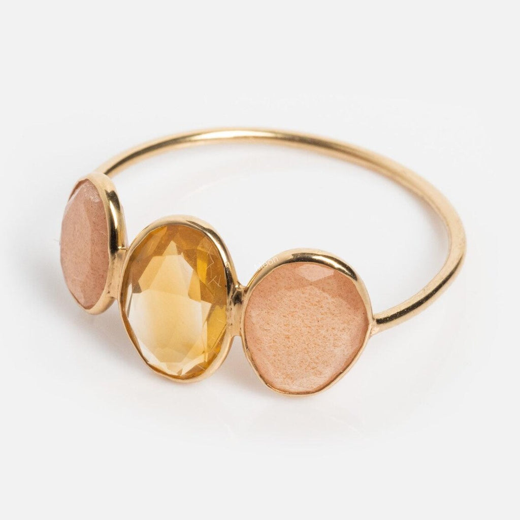 Solid Light Citrine and Sunstone Ring
