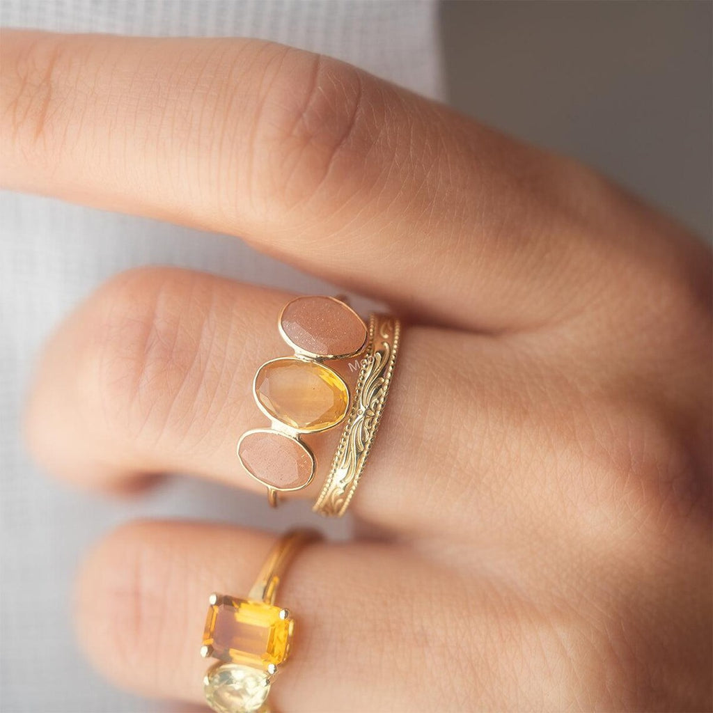 Solid Light Citrine and Sunstone Ring