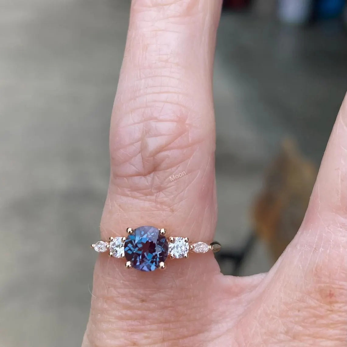 Vintage Round Cut Alexandrite Engagement Ring